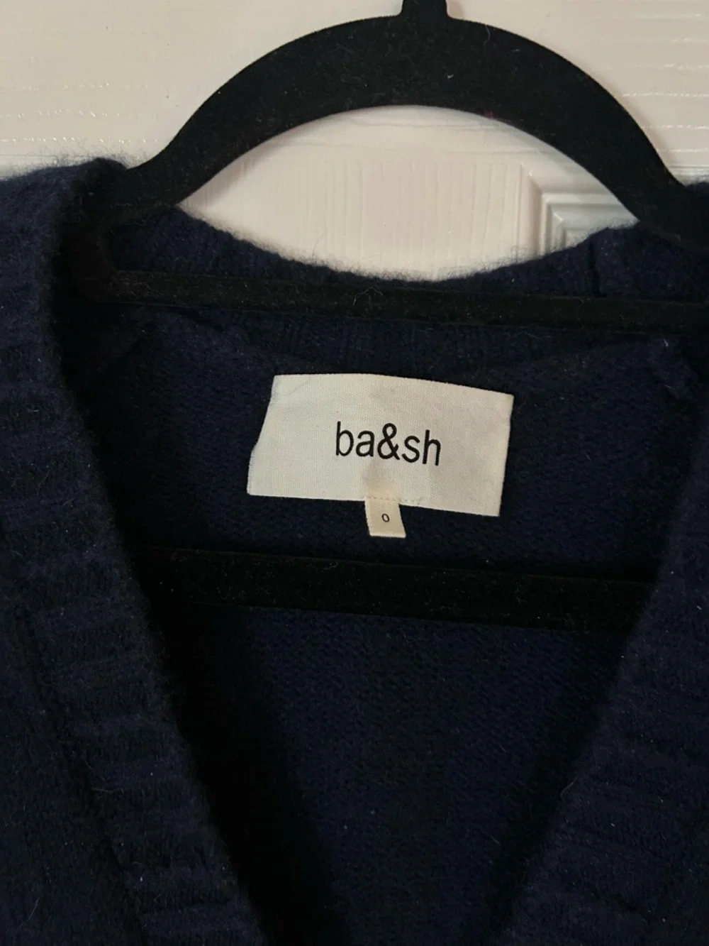 ba&sh Navy Cropped V-Neck Cardigan with Decorative Buttons - Picture 2 of 4